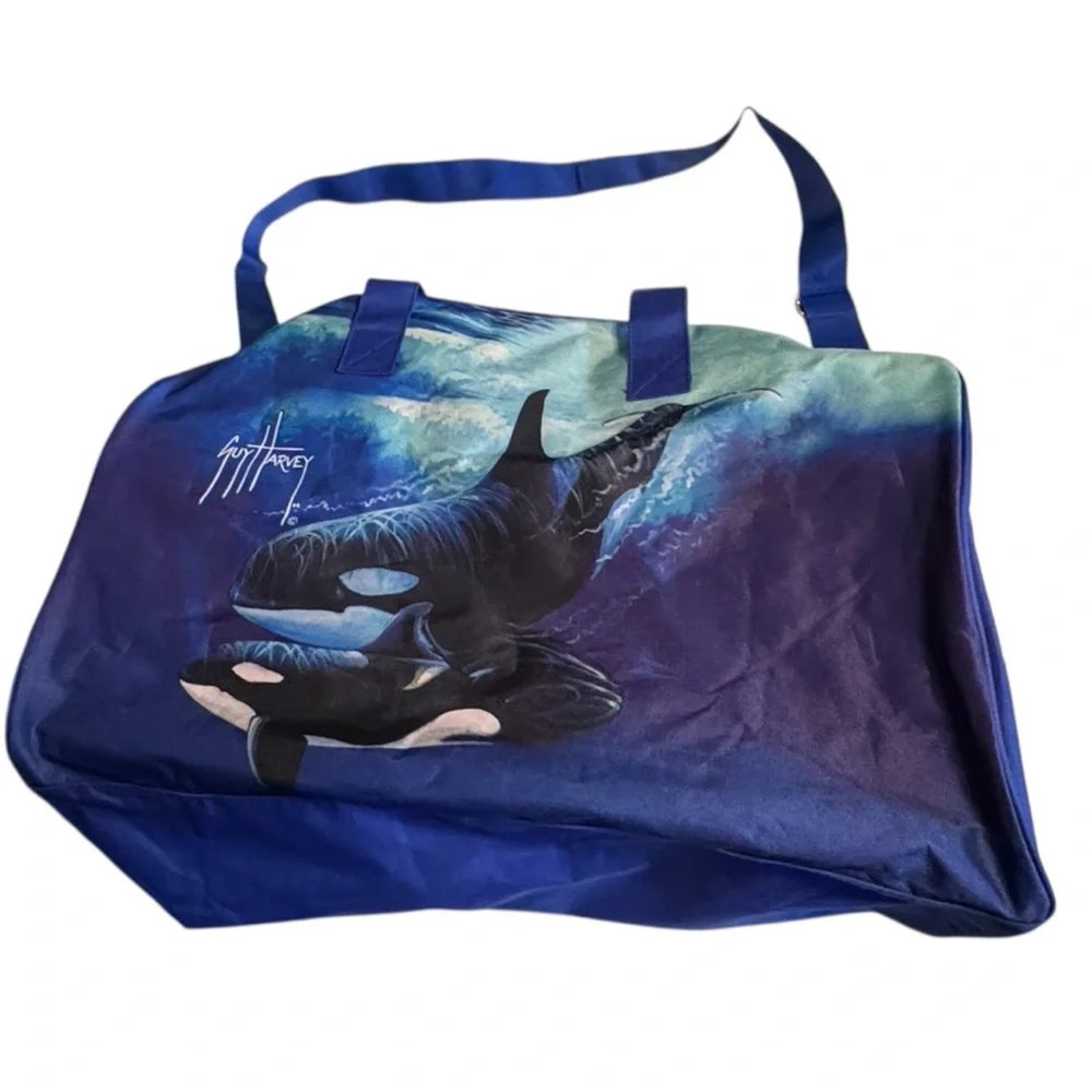 Guy Harvey Artist Whales Painting Art Blue Large Duffel Bag MINT NWT Sea World
